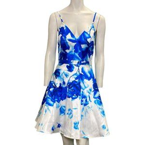 Dave and Johnny Floral Fit and Flare Cocktail Dress Blue White Size 6 NWT